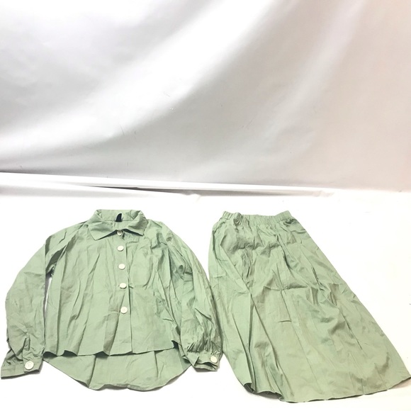 Dazy Womens Top Maxi Skirt 2 Piece Set Size M Flare Button Down Green Collared - Picture 1 of 7